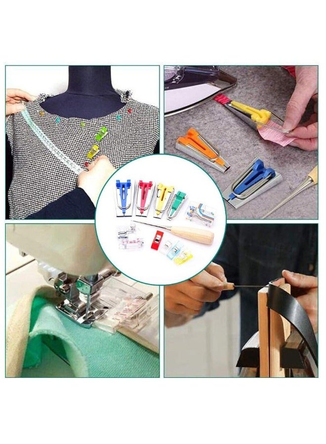 Fabric Bias Tape Makers Kit with Sewing Awl, Positioning Pin, Adjustable Binder Clip, Wooden Awl, Foot Press, Practical Bias Tape Maker Set  - Image 2