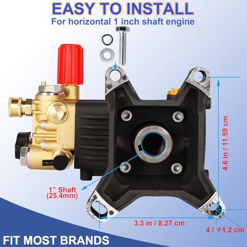 Biswing Pressure Washer Pump, 1" Shaft Horizontal Triplex Plunger, 4400 PSI Max, 4 GPM, Direct Drive Pump with Adjustment Unloader, Replacement Pumps for Cold Water Gas Power Pressure Washer - Image 4