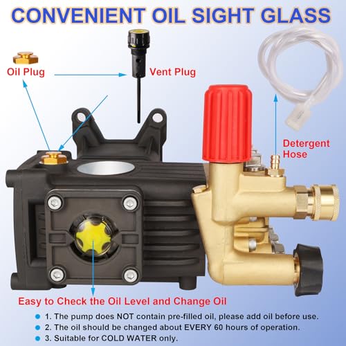 Biswing Pressure Washer Pump, 1" Shaft Horizontal Triplex Plunger, 4400 PSI Max, 4 GPM, Direct Drive Pump with Adjustment Unloader, Replacement Pumps for Cold Water Gas Power Pressure Washer - Image 5
