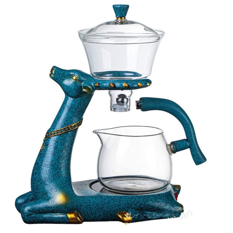 Mozeo Heatresistant Kungfu Glass Tea Set with Heater Attract Water Diversion Rotating Cover Bowl Lazy SemiAutomatic Deer Glass Teapot blue deer without tea cups
