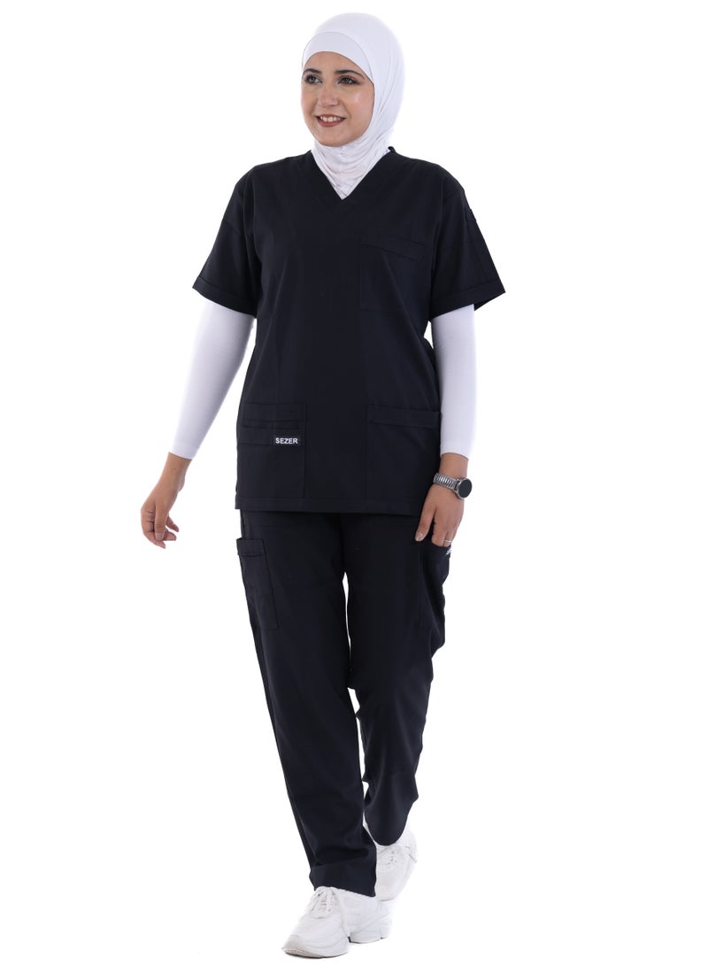 sezer Shine in comfort and elegance with a cotton medical scrub from Caesar - the perfect black for women!  - Image 2