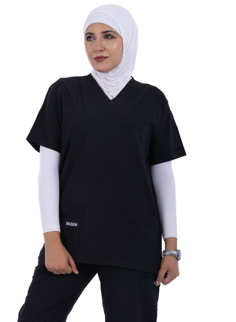 sezer Shine in comfort and elegance with a cotton medical scrub from Caesar - the perfect black for women!  - Image 4