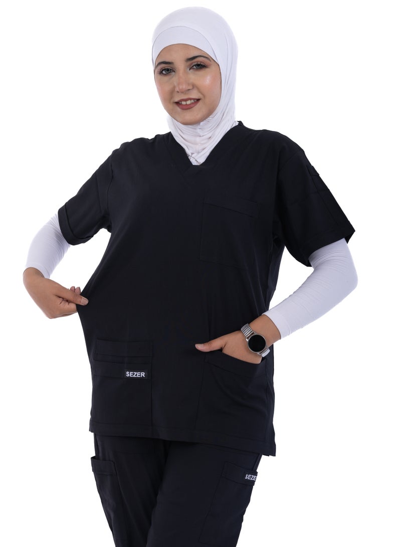 sezer Shine in comfort and elegance with a cotton medical scrub from Caesar - the perfect black for women!  - Image 3