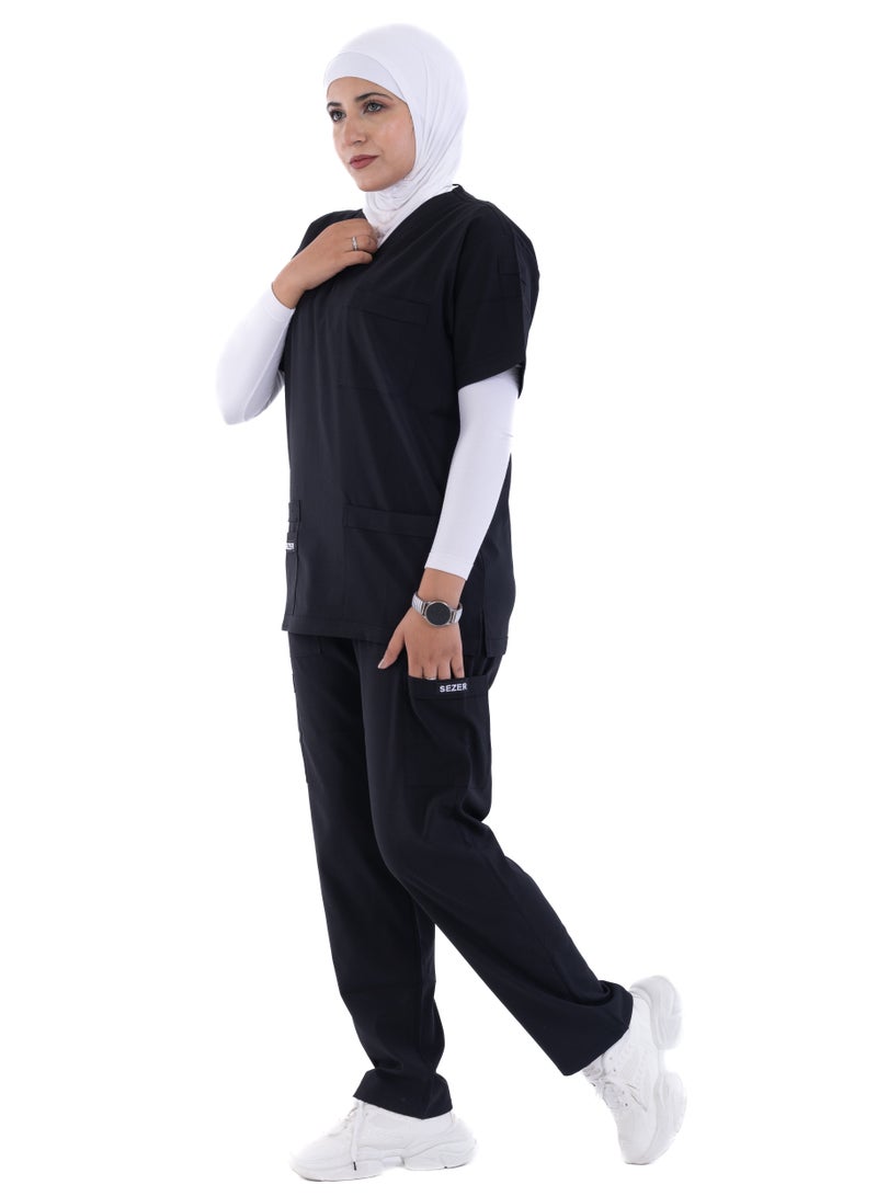 sezer Shine in comfort and elegance with a cotton medical scrub from Caesar - the perfect black for women!  - Image 1