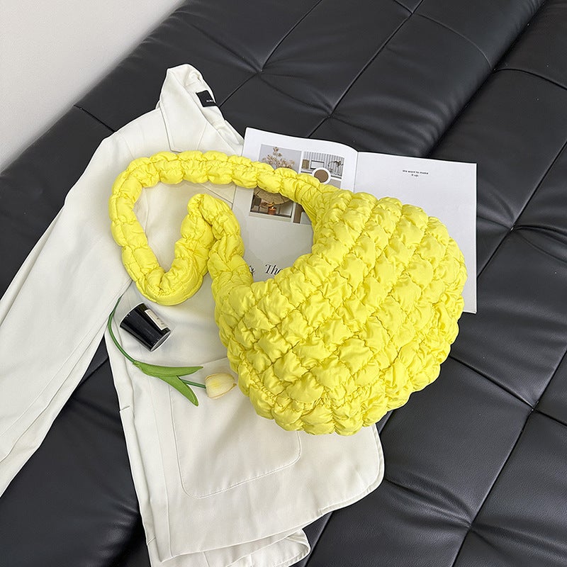 Korean Pleated Cloud Puffer Tote Crossbody Bag Yellow