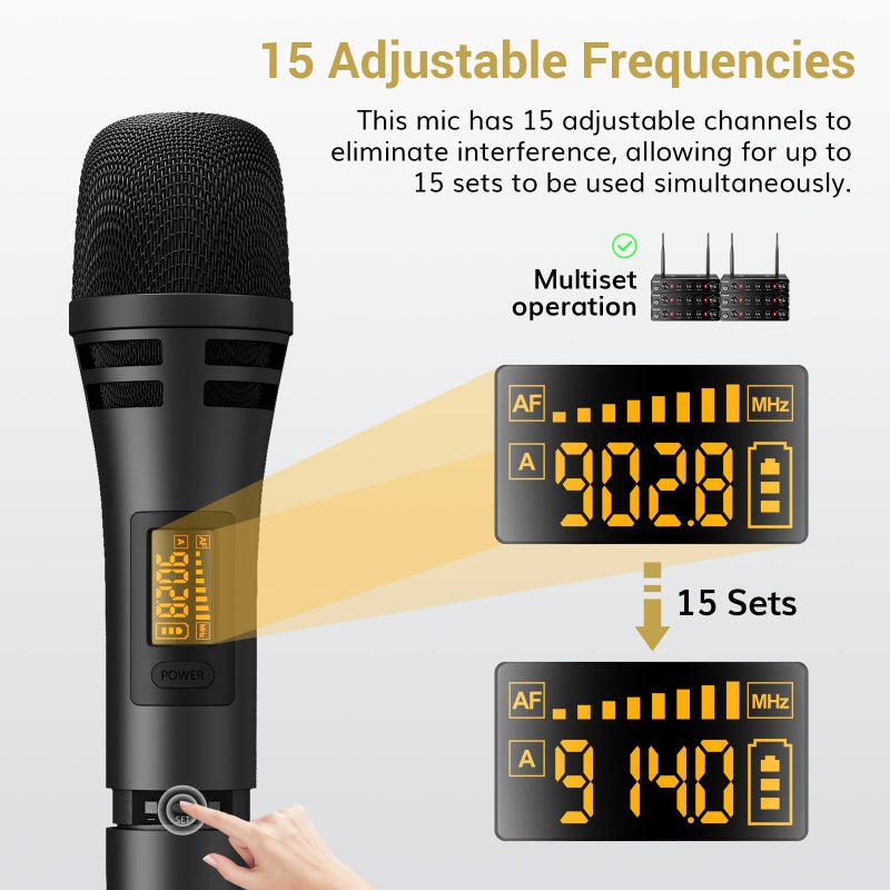 TONOR TONOR Wireless Microphone Systems, UHF Cordless Karaoke Microphones, Handheld Dynamic Mic Microfono Kit with Receiver for Karaoke, Singing, Church, Adjustable Frequencies, 200ft Range TW350 Black  - Image 4