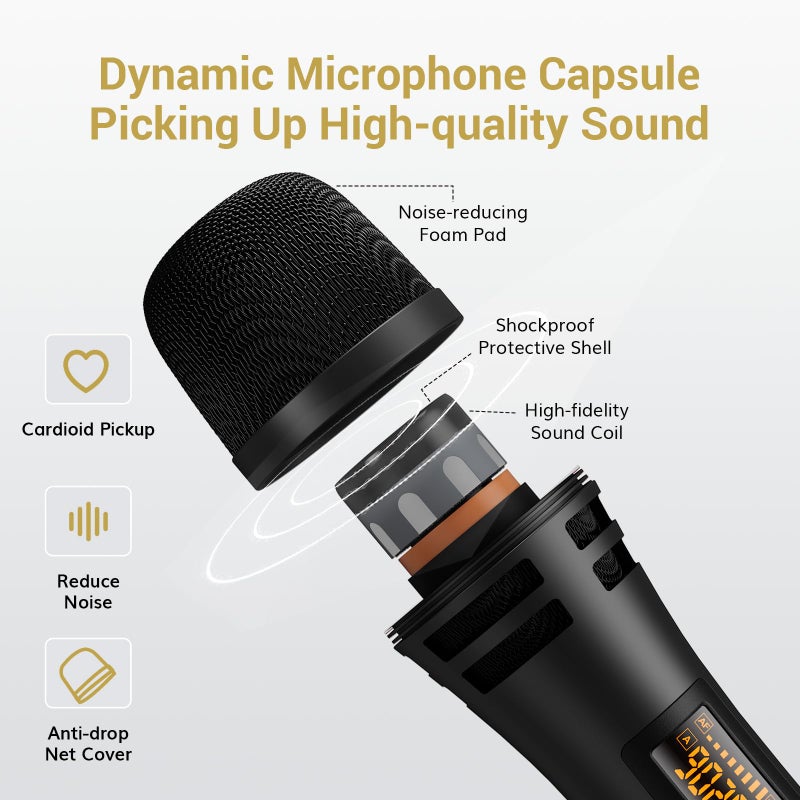TONOR TONOR Wireless Microphone Systems, UHF Cordless Karaoke Microphones, Handheld Dynamic Mic Microfono Kit with Receiver for Karaoke, Singing, Church, Adjustable Frequencies, 200ft Range TW350 Black  - Image 5