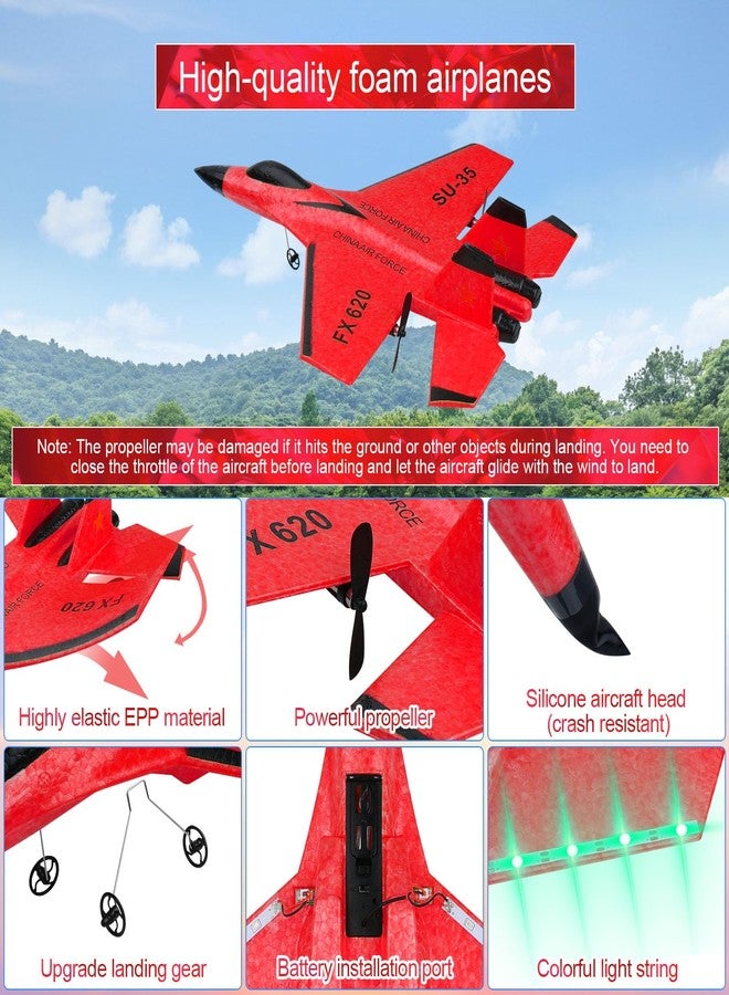 Beffkkip RC Airplane 2CH RC Plane 2.4GHz Remote Control Plane RTF SU35 RC Jet Easy to Fly FX620 Airplane Toys rc Planes for Adults, Kids and Beginner with Night Lights（Red） - Image 4