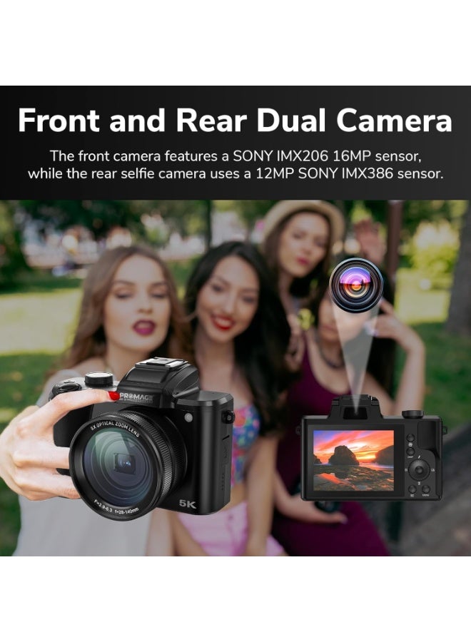 PROMAGE PROMAGE PC300 64MP 5K Ultra HD+ Digital Camera – Dual SONY Sensors, 5x Optical Zoom, 3.2″ Display, External Mic & HDMI Support - Image 3