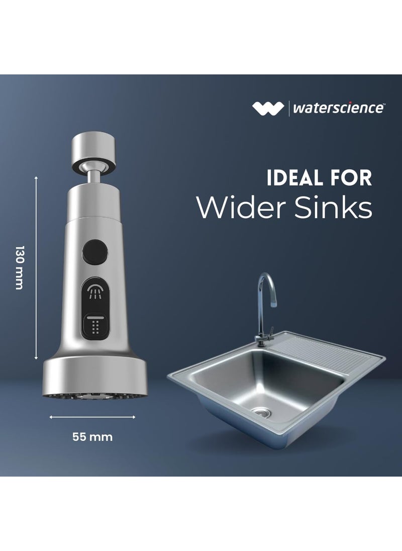 WaterScience WaterScience Tap Extension for Kitchen Sink 3 Flow Modes Flexible Faucet Extender for Taps Aerators for Water Tap Upto 80 Water Saving Wide  - Image 4