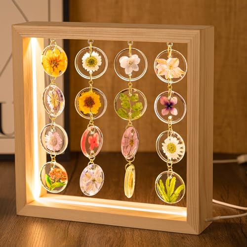 SMUK Handmade Dried Flower LED Desk Lamp, 3 Way Dimmable Cute Pressed Flower Bedside Lamp with Wooden Frame for Desk, Table, Bedroom, Living Room, Office, Aesthetic Cute Table Lamp - Image 2
