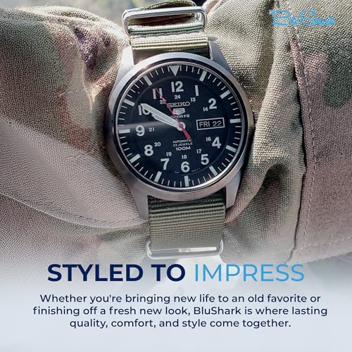 BluShark - Original Collection Military-Style Waterproof Watch Strap, Fits All Timepiece Brands, Durable Nylon Wristwatch Accessories with Stainless Steel Buckle, Army Green, 22mm - Image 5