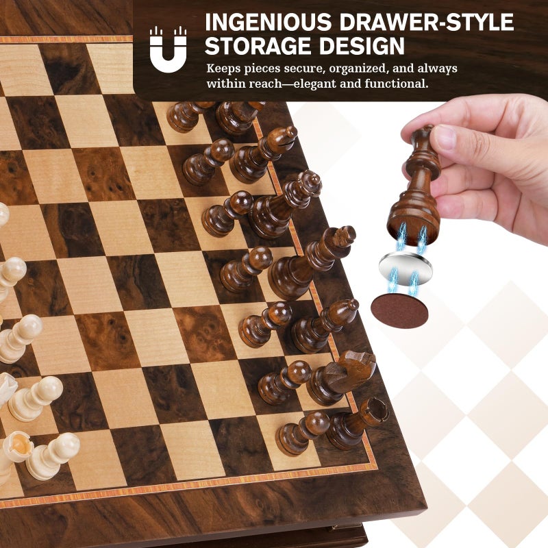 Peradix Magnetic Chess Set with 2 Built-in Storage Drawers, 12 inch Wooden Strategy Board Games, 2 Extra Queens, Travel Magnet Chess Game for Adults, Kids and Family Game Night, Gift Package - Image 4