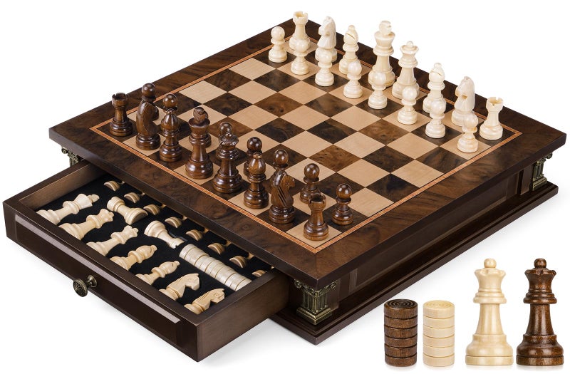 Peradix Magnetic Chess Set with 2 Built-in Storage Drawers, 12 inch Wooden Strategy Board Games, 2 Extra Queens, Travel Magnet Chess Game for Adults, Kids and Family Game Night, Gift Package - Image 1