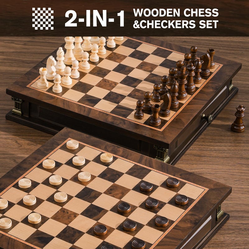 Peradix Magnetic Chess Set with 2 Built-in Storage Drawers, 12 inch Wooden Strategy Board Games, 2 Extra Queens, Travel Magnet Chess Game for Adults, Kids and Family Game Night, Gift Package - Image 2