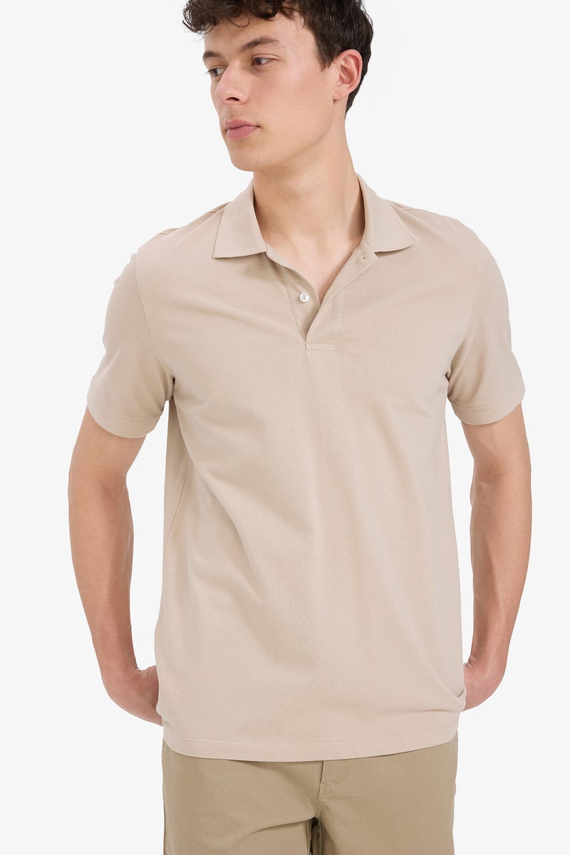DeFacto Beige Man Regular Fit Short Sleeve Basic Cotton Polo T-Shirt Casual - Image 1