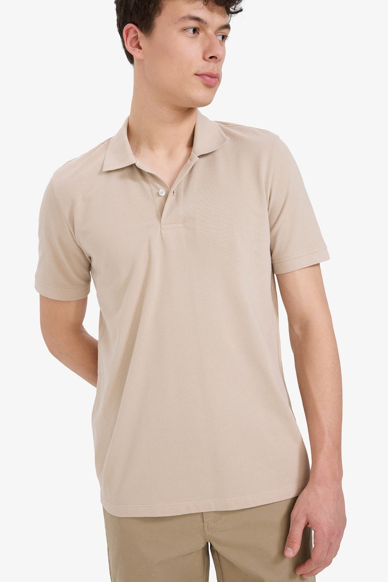 DeFacto Beige Man Regular Fit Short Sleeve Basic Cotton Polo T-Shirt Casual - Image 4
