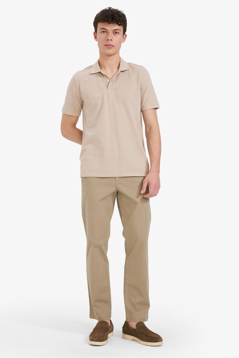 DeFacto Beige Man Regular Fit Short Sleeve Basic Cotton Polo T-Shirt Casual - Image 2