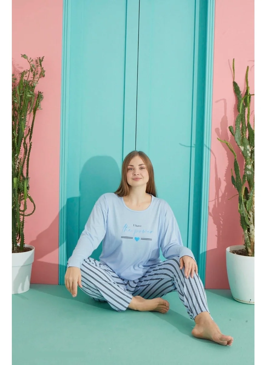 Bie'S Women's Round Neck Buttonless Plus Size Seasonal Off Shoulder Long Sleeve Viscose Pajama Set