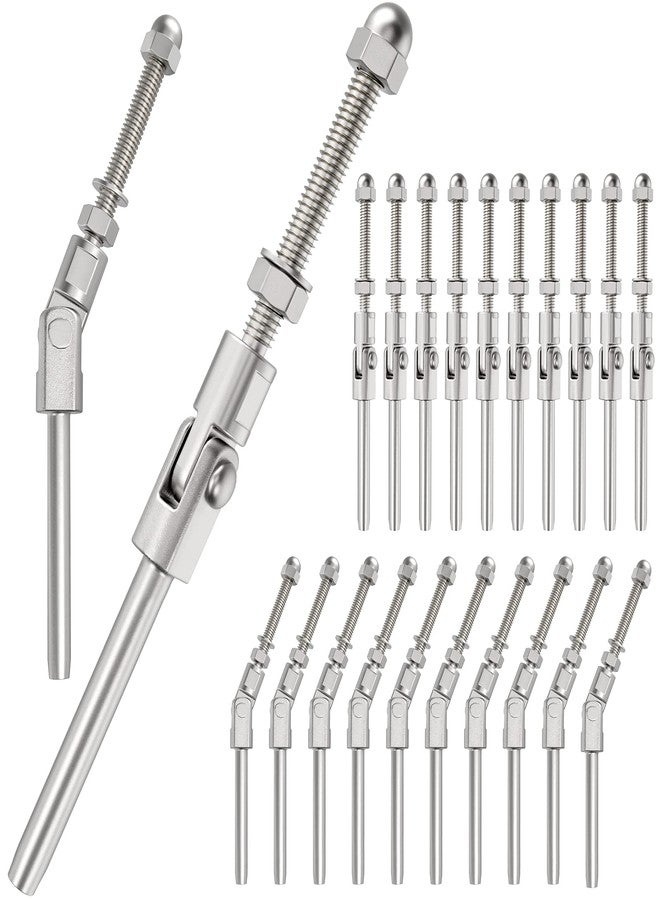 BLIKA 20 Pack T316 Stainless Steel 180 Degree Adjustable Angle Swage Threaded Stud Tension End fit 3/16" Wire Rope Cable, Angle Cable Railing - Image 1