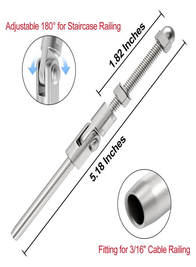 BLIKA 20 Pack T316 Stainless Steel 180 Degree Adjustable Angle Swage Threaded Stud Tension End fit 3/16" Wire Rope Cable, Angle Cable Railing - Image 3