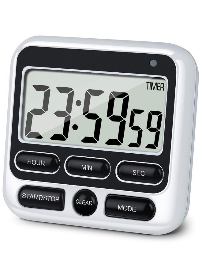 HOMESTAR Digital Kitchen Timer with Mute/Loud Alarm Switch ON/Off Switch, 24 Hour Clock & Alarm, Memory Function Count Up & Count Down for Kids Teachers Cooking, Large LCD Display, Strong Magnet (Black) - Image 1