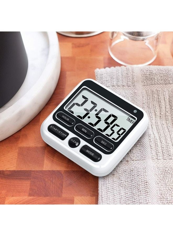 HOMESTAR Digital Kitchen Timer with Mute/Loud Alarm Switch ON/Off Switch, 24 Hour Clock & Alarm, Memory Function Count Up & Count Down for Kids Teachers Cooking, Large LCD Display, Strong Magnet (Black) - Image 2