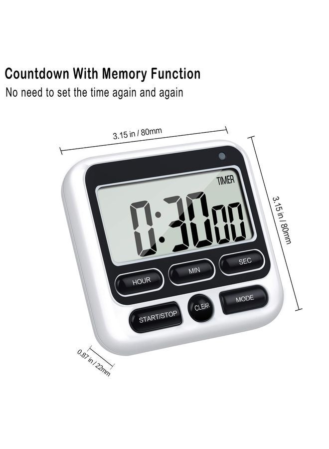 HOMESTAR Digital Kitchen Timer with Mute/Loud Alarm Switch ON/Off Switch, 24 Hour Clock & Alarm, Memory Function Count Up & Count Down for Kids Teachers Cooking, Large LCD Display, Strong Magnet (Black) - Image 3