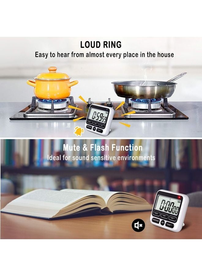 HOMESTAR Digital Kitchen Timer with Mute/Loud Alarm Switch ON/Off Switch, 24 Hour Clock & Alarm, Memory Function Count Up & Count Down for Kids Teachers Cooking, Large LCD Display, Strong Magnet (Black) - Image 5