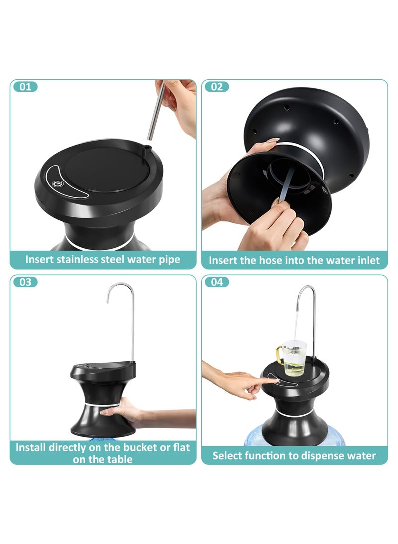 زيريفام مضخة موزع مياه مع صينية، مضخة مياه شرب كهربائية أوتوماتيكية لأباريق مياه بسعة 5 جالون، قابلة لإعادة الشحن عبر USB خالية من مادة BPA، محمولة للمنزل والمكتب والمطبخ والتخييم في الهواء الطلق - Image 4