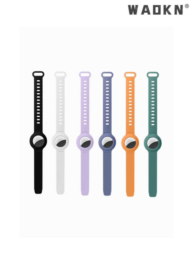 دبليو أيه أو كي أن 6 قطع معصم لـ Airtag,سيليكون حماية الأكمام ساعة الشريط للأطفال,Aairtag ساعة الفرقة للأطفال ملونة للماء معصم متوافق مع Apple AirTag - Image 2