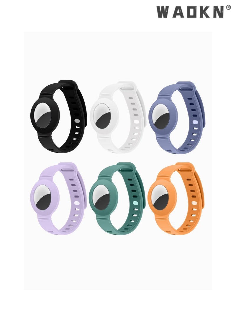 دبليو أيه أو كي أن 6 قطع معصم لـ Airtag,سيليكون حماية الأكمام ساعة الشريط للأطفال,Aairtag ساعة الفرقة للأطفال ملونة للماء معصم متوافق مع Apple AirTag - Image 1