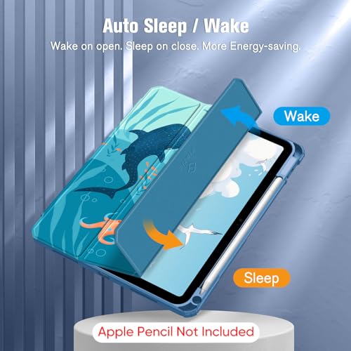 Fintie Hybrid Slim Case for iPad (A16) 11th Generation 11 Inch (2025), iPad 10th Generation 10.9 Inch (2022) - Shockproof Cover with Clear Transparent Back Shell & Pencil Holder, Blue Ocean - Image 3