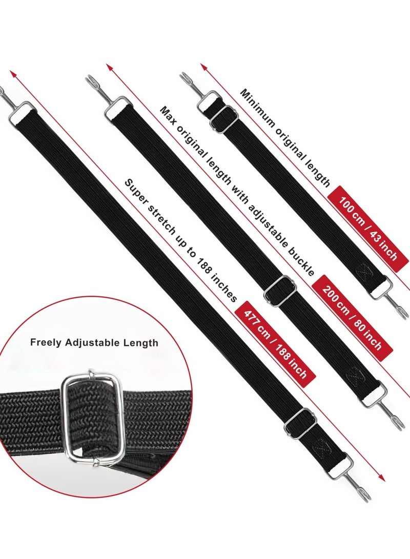 KASTWAVE 4 Pack Bungee Cords With Hooks Set Black Adjustable 80" Long Flat Heavy Duty Elasticity Straps with Length Adjustment Metal Buckle Luggage Elastic Rope for Moving Cargo - Image 5