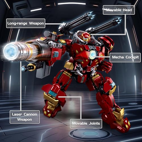 BDXEJV Mech Robot Transforming Building Blocks Set for Adults Red City Protector Mecha Model Action Figures Cool Creative Robots STEM Toys Gift for Teens Boys 588 Pieces - Image 5