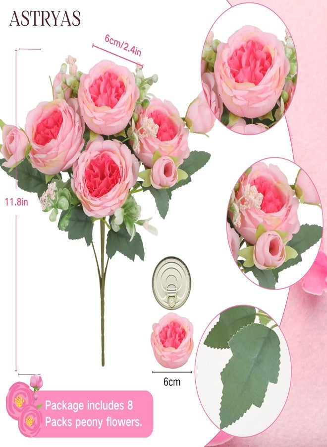 ASTRYAS 8Pcs Pink Silk Artificial Flowers Peonies Silk Flowers Fake Peony Bouquet Faux Peonies Flowers Bulk for Decoration Vase Florals Arrangements Wedding Home Party Table - Pink - Image 2