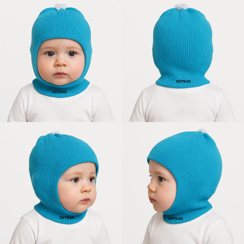 KETKAR Baby Boy's & Baby Girl's Soft Woolen Monkey Cap Pack of 2 (Blue & Yellow, 1-2 Years) - Image 3