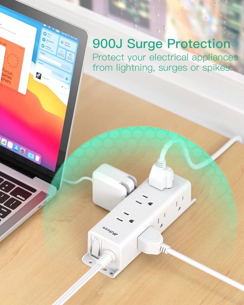 mifaso Surge Protector Power Strip - 9 Widely Spaced Multi Outlets, Wall Mount, 3 Side Outlet Extender with Extension Cord, Flat Plug, Overload Protection, Home Office Dorm Room Essentials (5FT, White) - Image 5