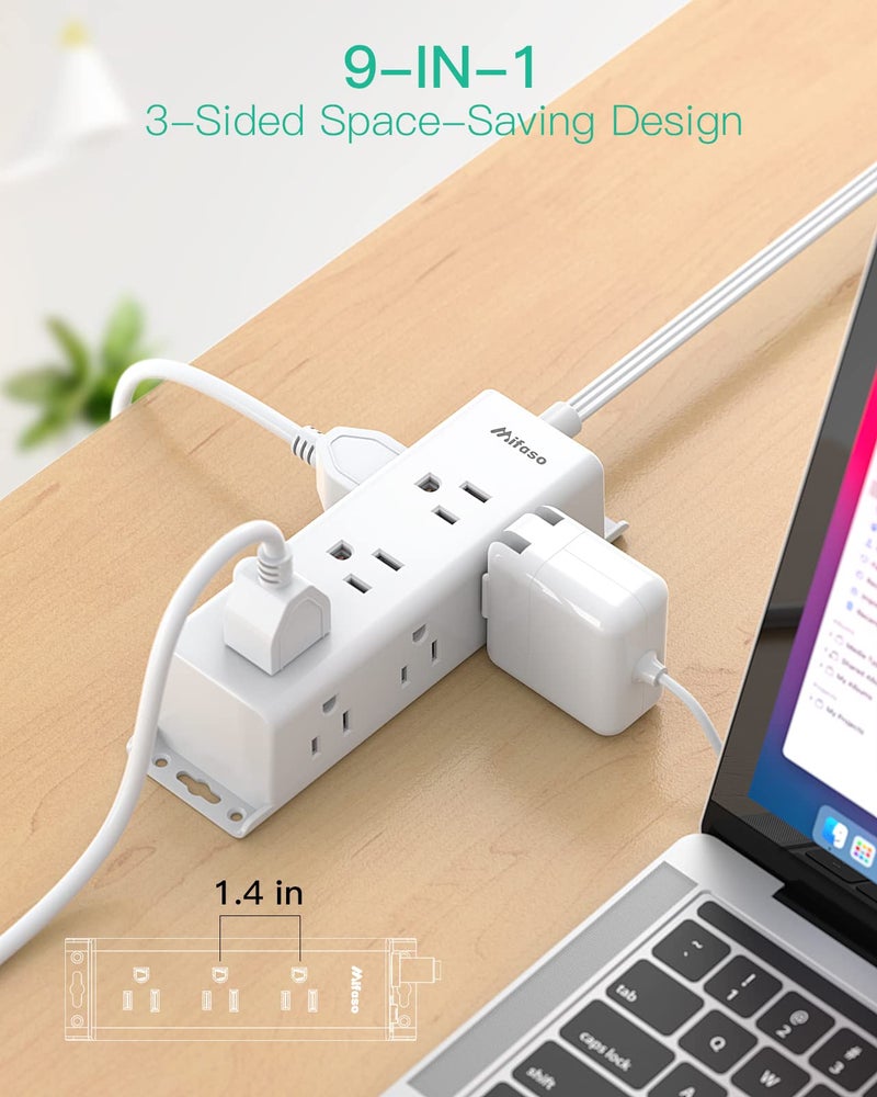 mifaso Surge Protector Power Strip - 9 Widely Spaced Multi Outlets, Wall Mount, 3 Side Outlet Extender with Extension Cord, Flat Plug, Overload Protection, Home Office Dorm Room Essentials (5FT, White) - Image 2