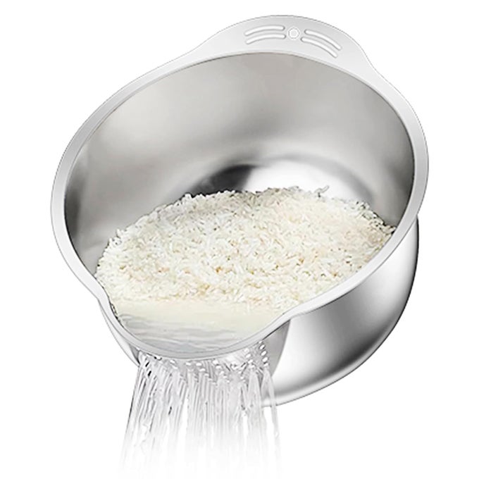 RICE WASHER STRAINER BOWL STAINLESS STEEL WASHING BOWL FOR RINSING QUINOA SIDE DRAINERS COLANDER FOR CLEANING FRUITS VEGETABLES AND BEANS VERSATILE KITCHEN GADGETS