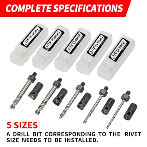 EROSHAK Rivet Removal Tool,POP Rivet Drill Remover,Electric Drill Adapter Rivets Puller for 1/8", 5/32", 3/16", 7/32" and 1/4" - Image 2