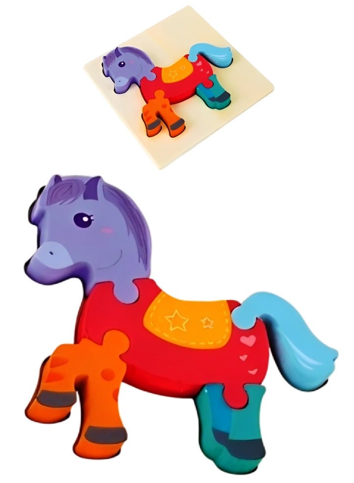 Wooden 3D Jigsaw Puzzle Horse Small Shape for Toddlers, Teacher Parents Early Learning Support Tools, Attractive Colors and Patterns, Montessori Motor and Sensory Skills Develop Toys, Ideal Gift - Image 1