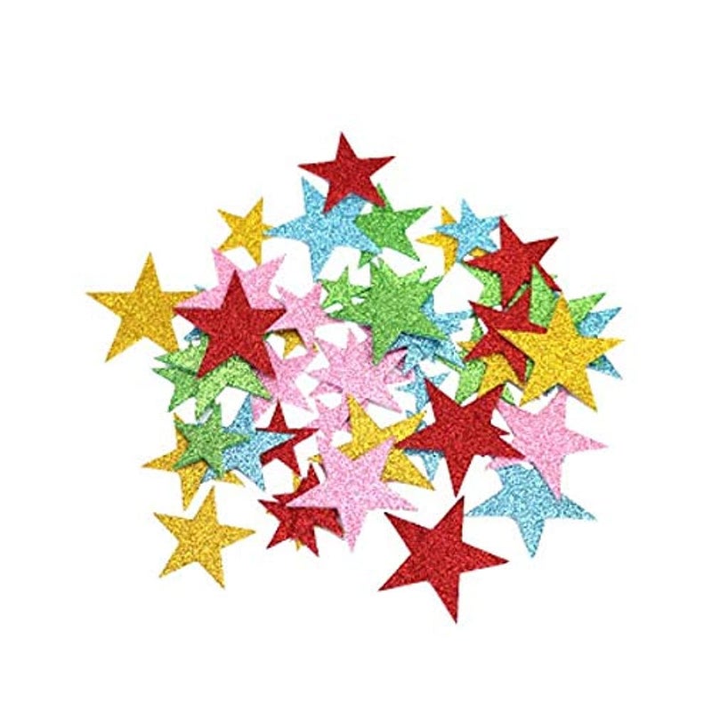 Glitter Stickers, 70 Pieces Foam Stickers Self Adhesive Star Shapes Foam Stickers for Kids Children DIY Arts Crafts,Party Decor,Scrapbooking & Card Making,Assorted Colors and Sizes (Star Shape)