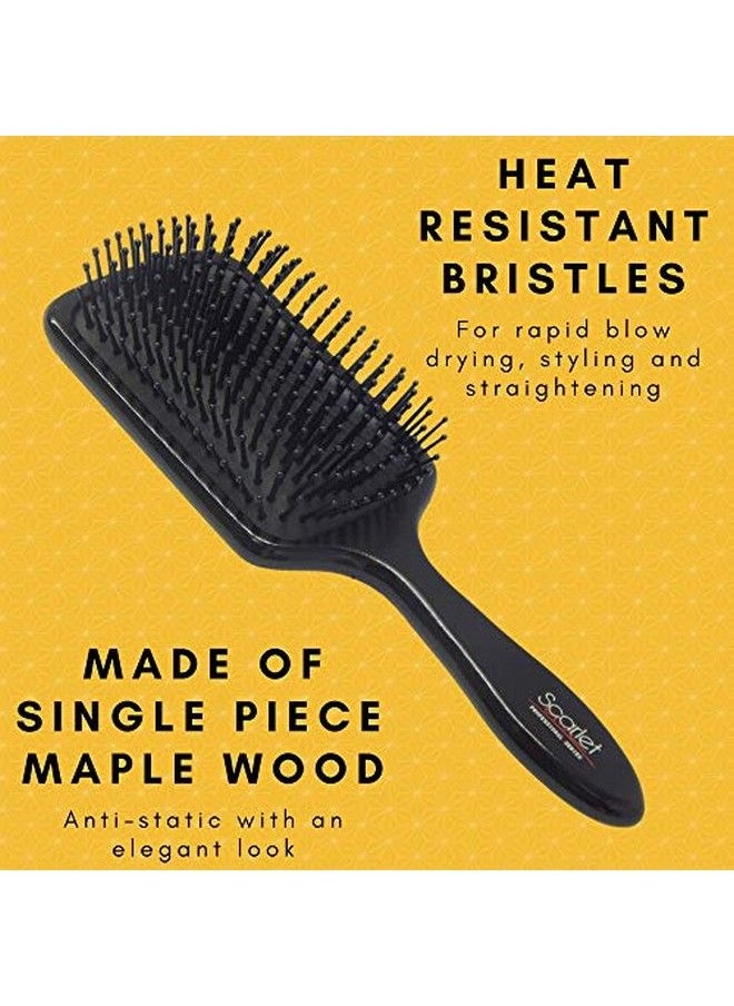 Scarlet Line - Professional Medium Paddle Hair Brush with Heat Resistant Bristles with Anti Static Wooden Handle for Men and Women Black_Medium - Image 1