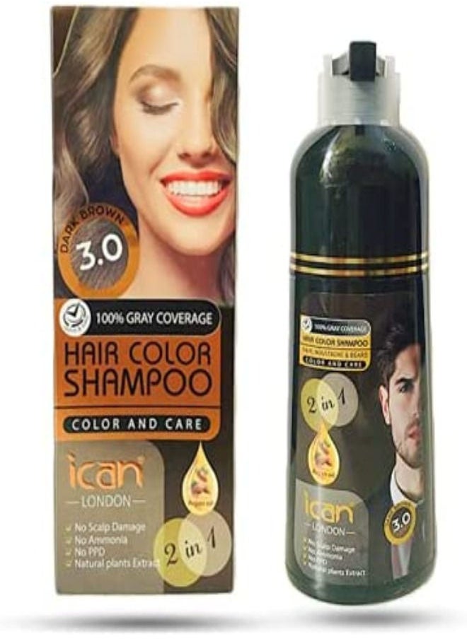 iCan London Hair Colour Shampoo 3.0 Dark Brown  - Image 1