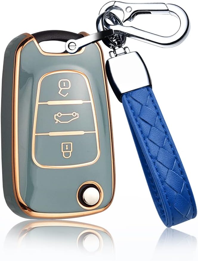 Gray Soft TPU Flip Key Fob Case Cover Compatible with Multiple Car Models - Image 1