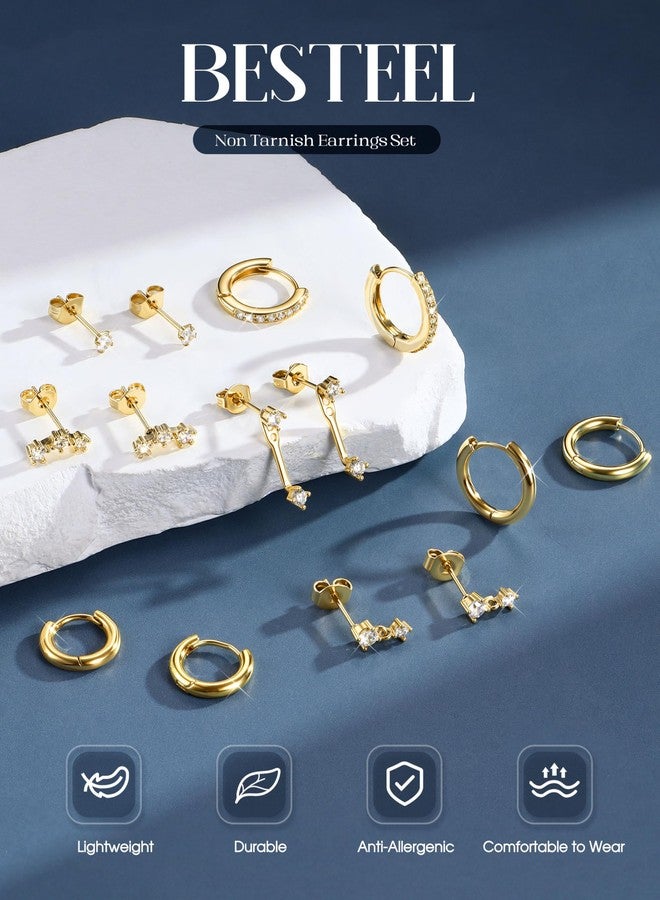 BESTEEL 7Pairs Hypoallergenic Gold Earrings for Women Trendy Small Stud Huggie Hoop Earing Stacks Set Cute Cartilage Helix Jewelry for Sensitive Ears Silver Dainty Christmas Stocking Stuffers Gifts - Image 5