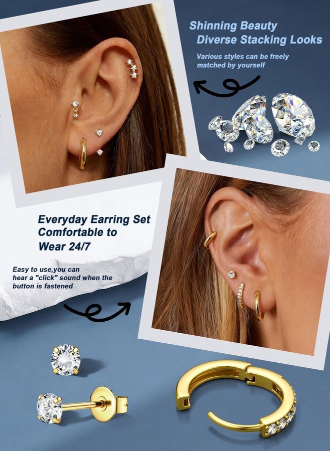 BESTEEL 7Pairs Hypoallergenic Gold Earrings for Women Trendy Small Stud Huggie Hoop Earing Stacks Set Cute Cartilage Helix Jewelry for Sensitive Ears Silver Dainty Christmas Stocking Stuffers Gifts - Image 4