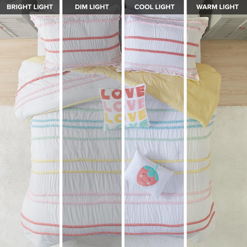 Intelligent Design Kids Twin Comforter Set, Cotton Comforter Set, Casual Fun Colors Chenille Stripes, All Seasons Fluffy Comforter Bed Set, 1 Sham, 2 Decor Pillows, Haisley, Twin, Pink Multi 4 Piece - Image 3