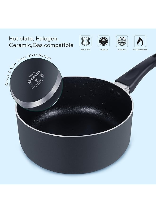 DELICI 7 Piece Aluminium Nonstick Cookware Set,10X Tougher Coating, Casserole With Lid(24Cm),Saucepan With Lid(18Cm),Tempered Glass Lids, Frypan(24Cm),2 Nylon Spatula, Compatible For All Surface Ncs7G - Image 5